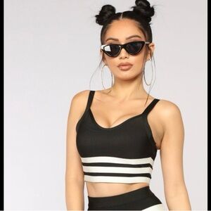 Fashion Nova Monochrome Striped Zipper Top